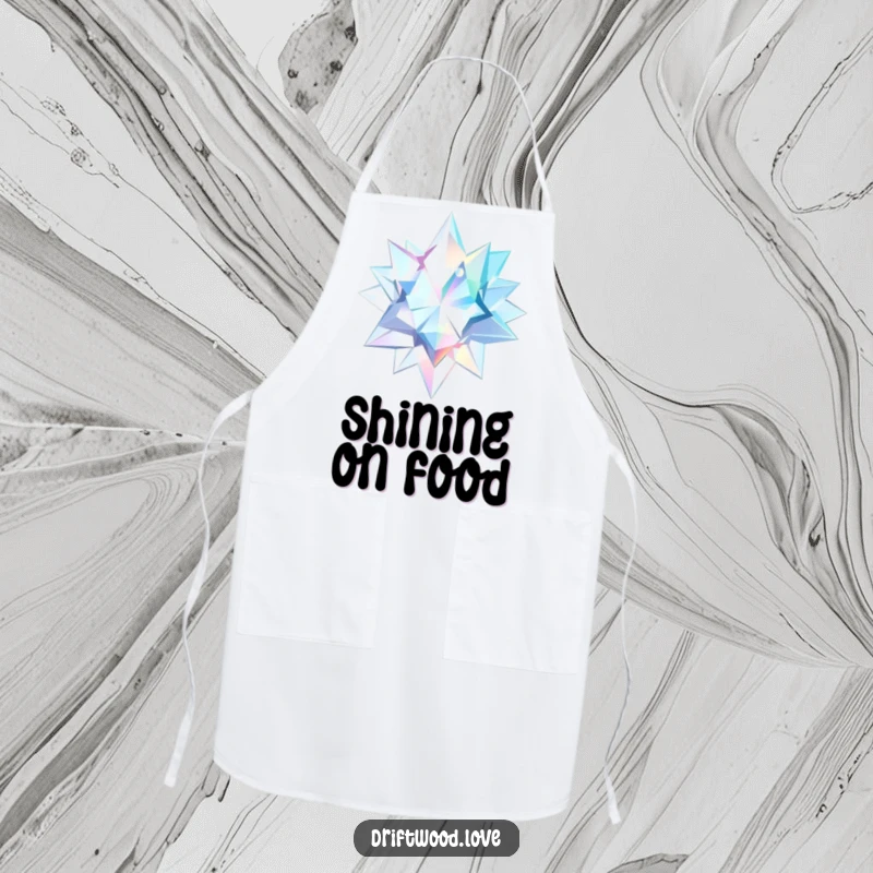 Funny Apron showcasing sharp, geometric shards reflecting a watery, ethereal light, perfect for a magical kitchen experience.
