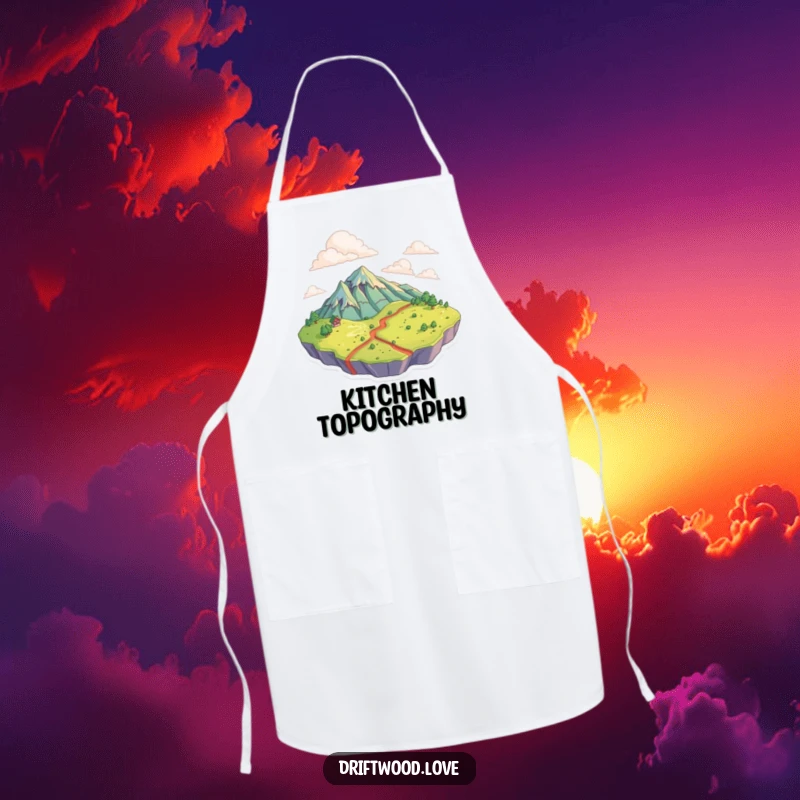 Funny Apron showcasing textured surfaces creating a topographical landscape, perfect for a unique and artistic kitchen experience.