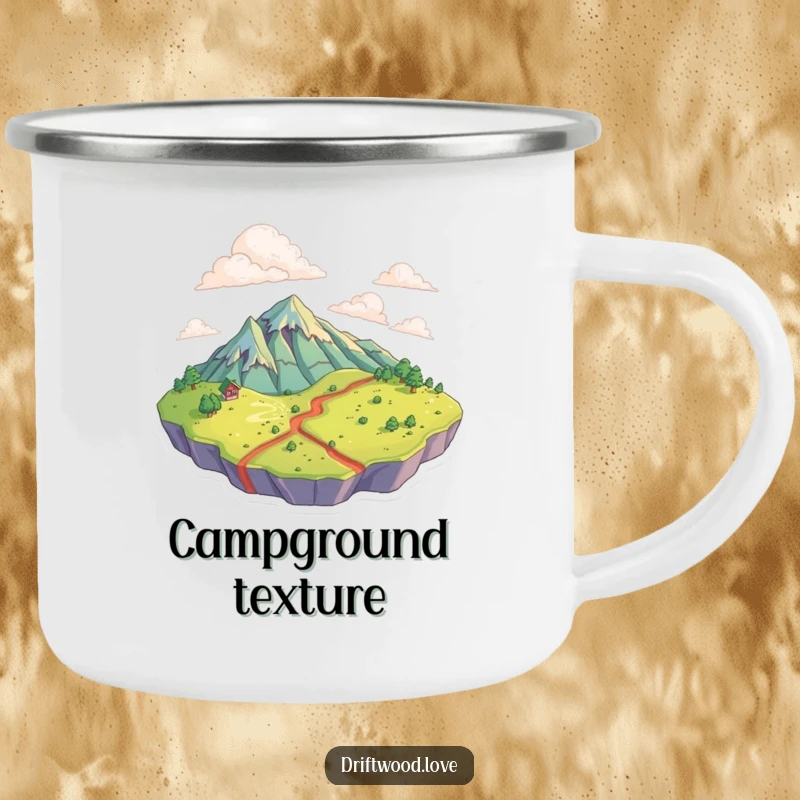 Funny Camping Mug featuring textured surfaces forming a topographical landscape, perfect for adventurers and lovers of natural textures.