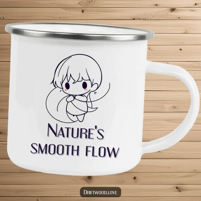 Funny Camping Mug featuring intertwined, organic lines forming a minimalist, flowing silhouette, perfect for serene outdoor moments.