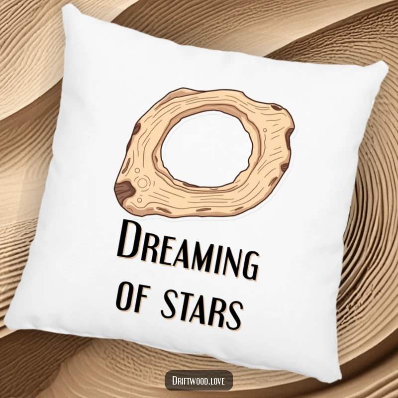 Funny Cosmic Comfort Pillow with elongated driftwood and negative space shaped like a celestial body, adding a dreamy, funny touch.