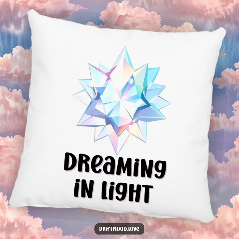 Funny Pillow adorned with sharp, geometric shards reflecting a watery, ethereal light, adding a touch of magic and comfort.