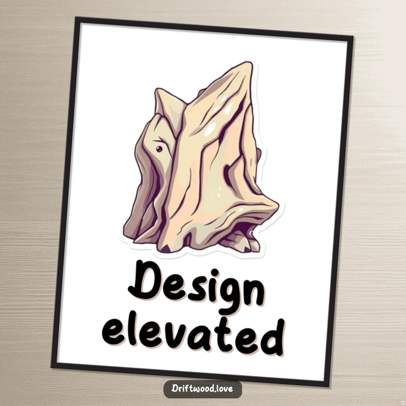 Funny Modern Art Print of sculptural driftwood with sharp, futuristic angles and metallic highlights, creating a dynamic, funny visual.