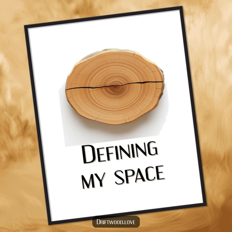 Funny digital art print showcasing a smooth, polished driftwood texture with a single, bold, dark line, ideal for minimalist home decor.