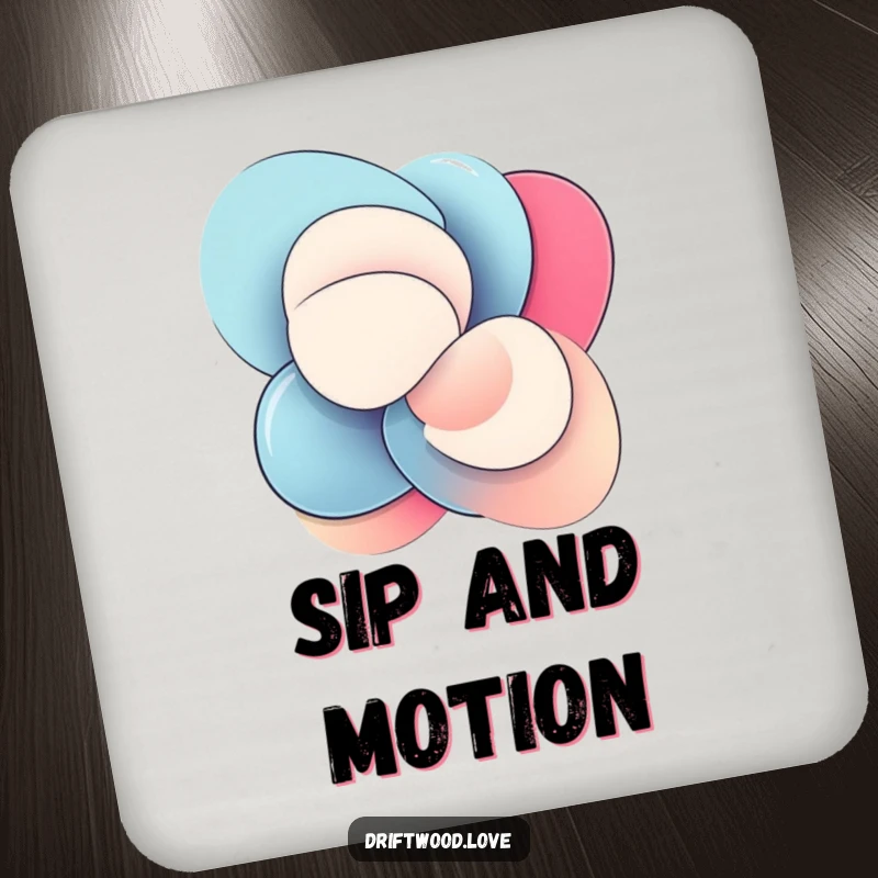 Funny Drink Coasters adorned with smooth, polished abstract shapes interlocking in dynamic motion, protecting surfaces with artistic flair.