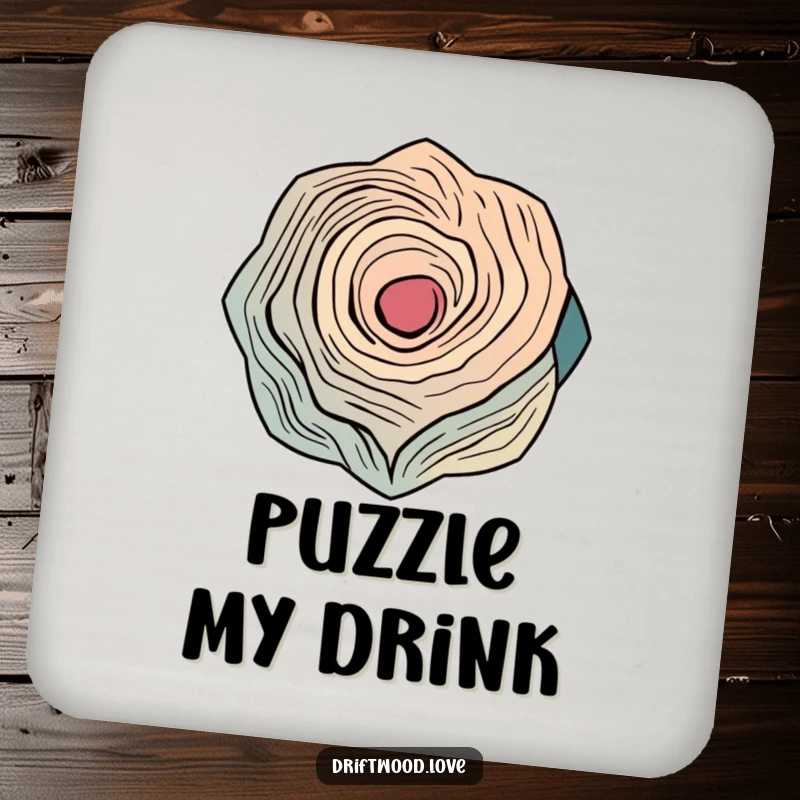 Funny drink coaster set featuring abstract, interlocking geometric patterns inspired by the organic curves of weathered wood, offering artistic protection.