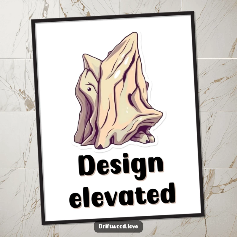 Funny Abstract Driftwood Poster showcasing a single, sculptural piece with sharp, futuristic angles and metallic highlights, creating a modern aesthetic.