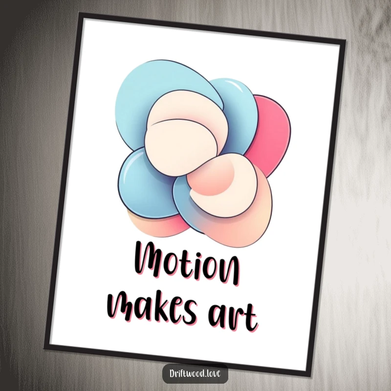 Funny Poster print of smooth, polished abstract shapes interlocking in dynamic motion, creating an energetic and modern wall art piece.