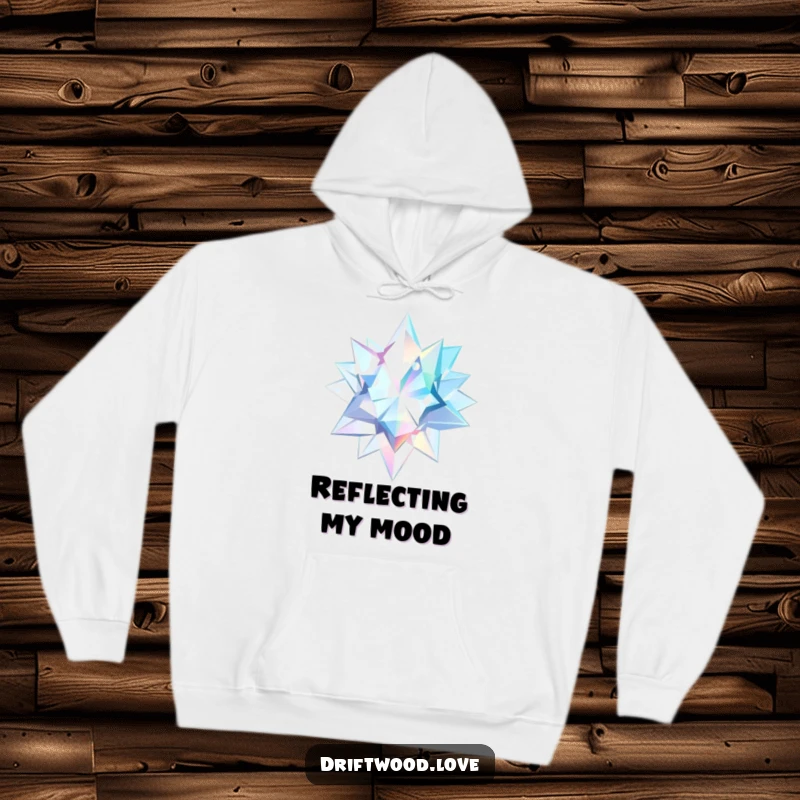 Funny Hoodie adorned with sharp, geometric shards reflecting a watery, ethereal light, offering warmth and enchanting design.