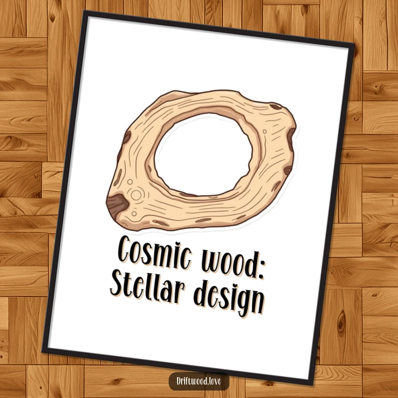 Funny Free Printable Wall Art: An elongated driftwood piece with carved-out negative space resembling a celestial body, creating a hypnotic cosmic art piece.