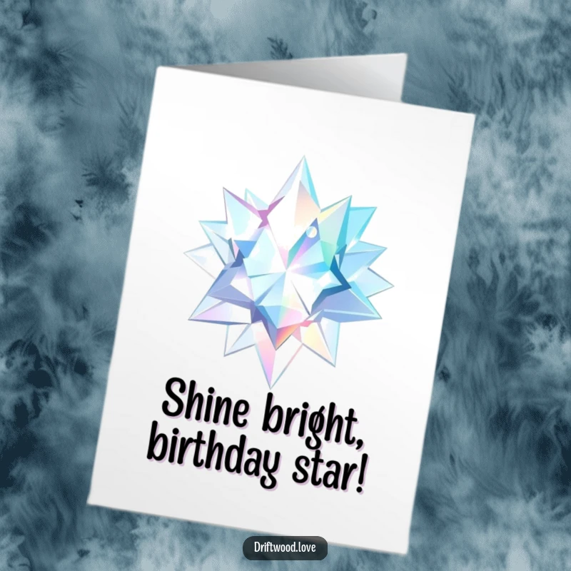 Funny Free Printable Birthday Card depicting sharp geometric shards reflecting watery, ethereal light with a humorous, bright twist.