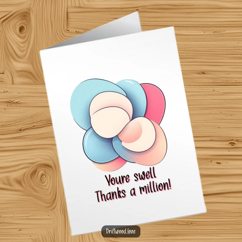 Funny Free Printable Thank You Card showcasing smooth, polished abstract shapes in dynamic, interlocking motion, a delightful gift.