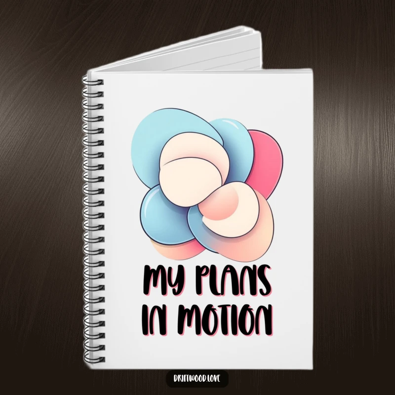 Funny Notebook with a cover showcasing smooth, polished abstract shapes interlocking in dynamic motion, perfect for creative minds.