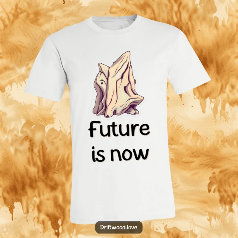 Funny Edgy Driftwood T-Shirt featuring a sculptural driftwood piece with sharp, futuristic angles and metallic highlights, conveying a modern edge.