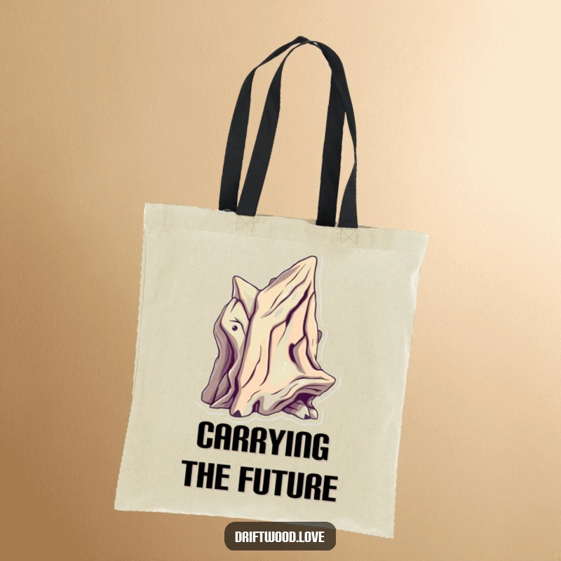 Funny Modern Tote Bag with a sculptural driftwood piece featuring sharp, futuristic angles and metallic highlights, perfect for urban chic.