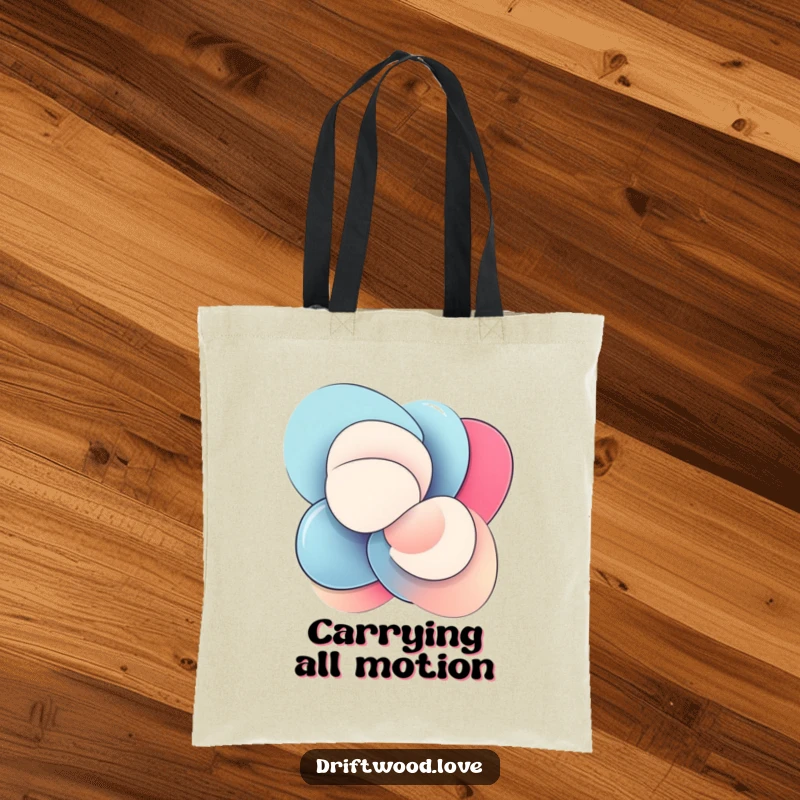 Funny Tote Bag with smooth, polished abstract shapes interlocking dynamically, perfect for art enthusiasts on the go.
